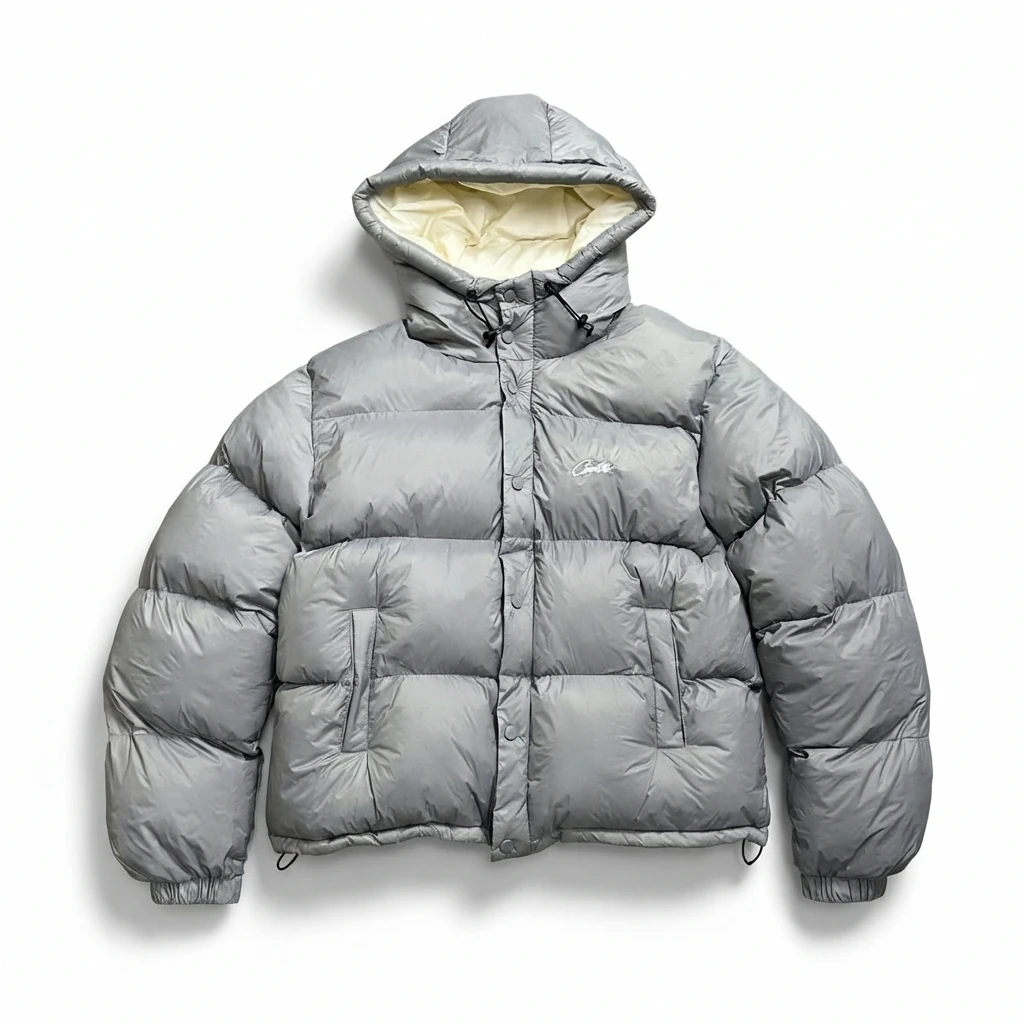 Corteiz trendy and cool style grey down jacket