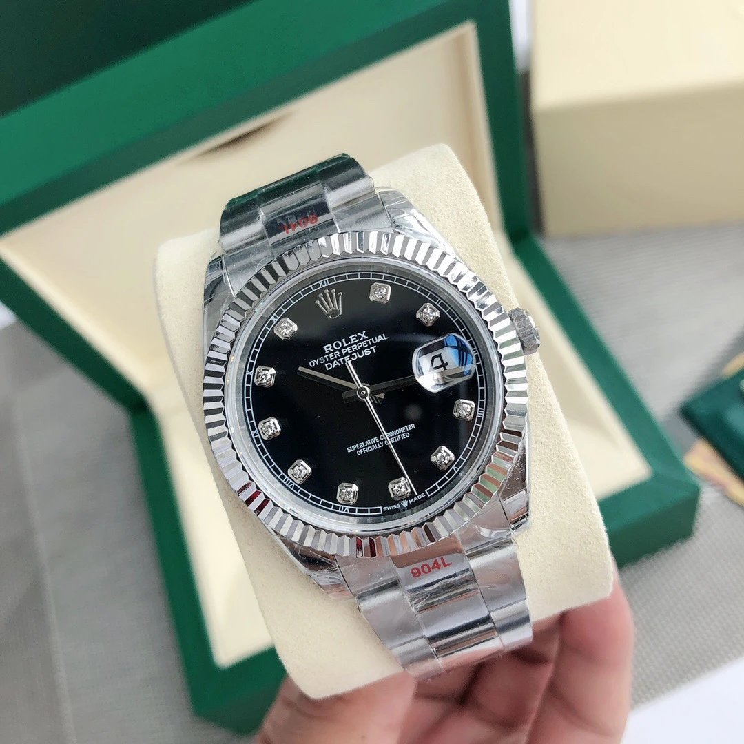 Black Diamond Dial Rolex Datejust Automatic Watch in Silver And Black