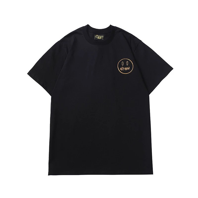 DREW Embroidered Smiley Face Street Style Black T-Shirt