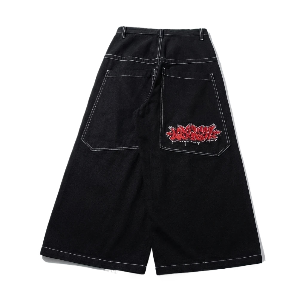 Y2K-style black wide-leg pants