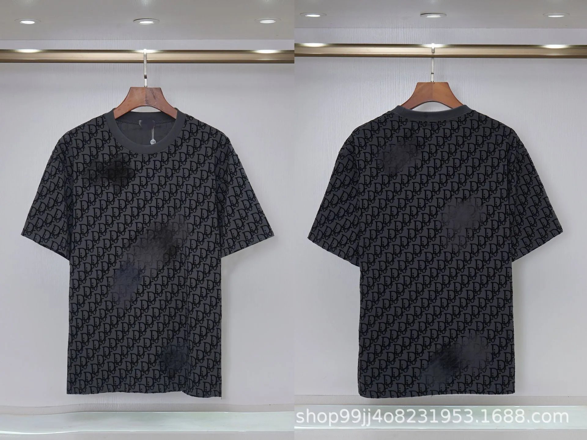 Dior Oblique Streetwear Collection Dark Grey Short-sleeve T-Shirt