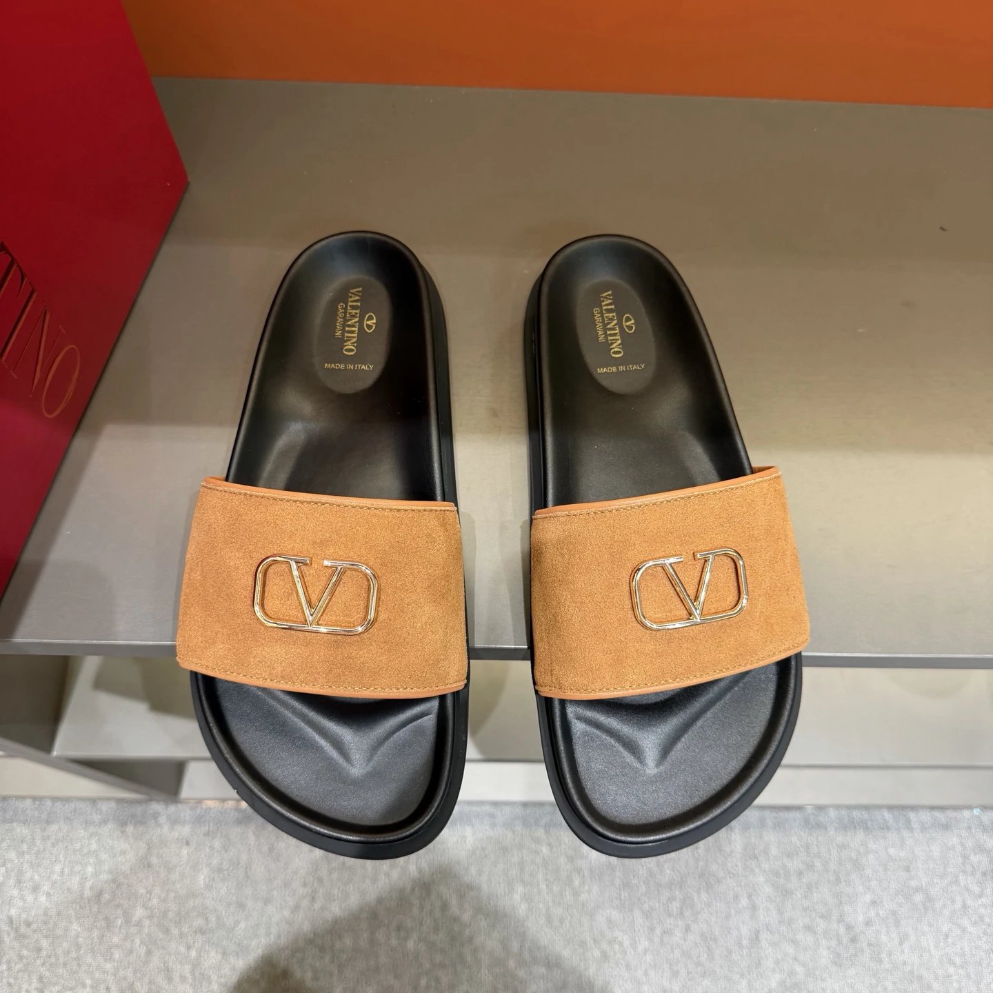 Valentino V-logo Affordable Luxury Style Camel Slide Sandals