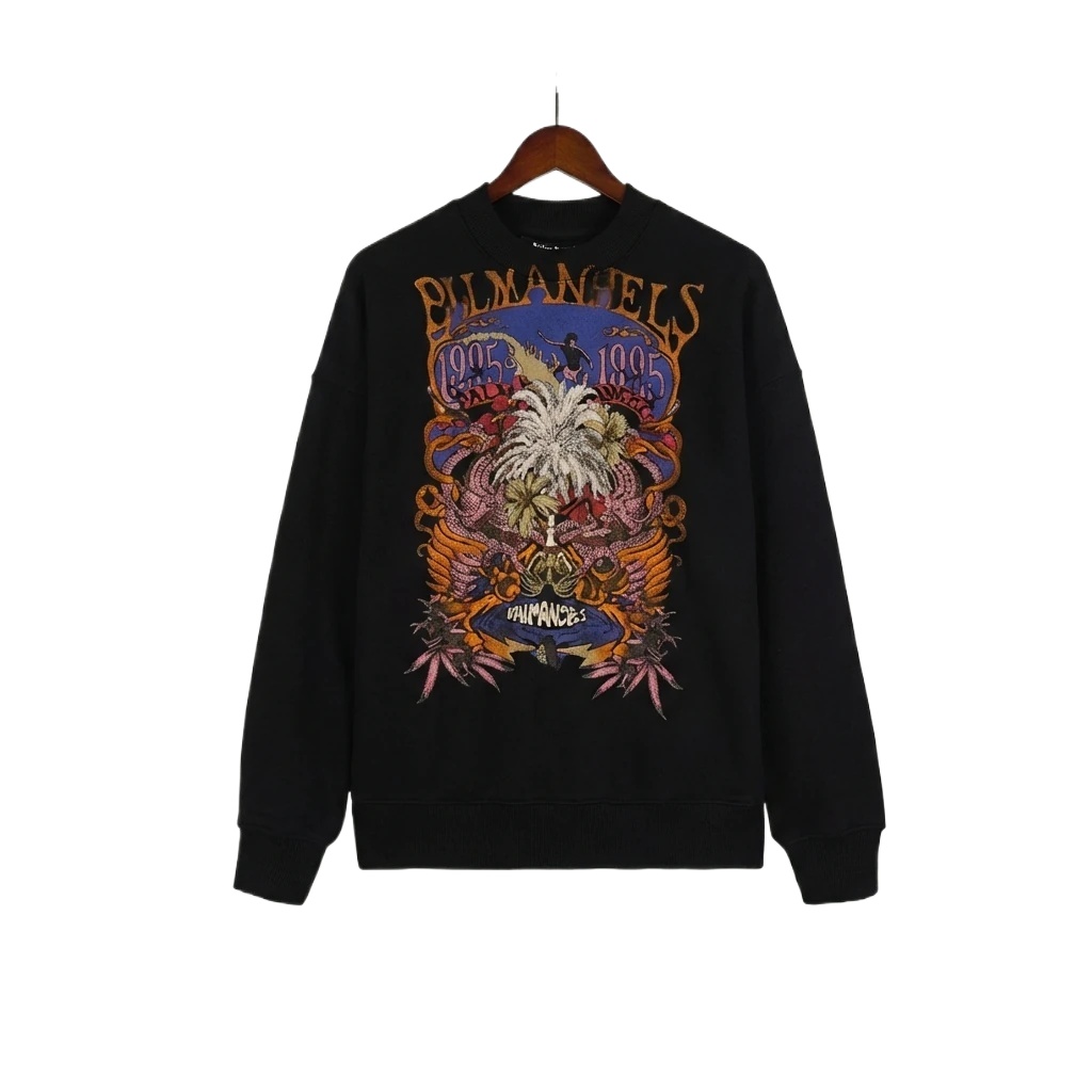 Palm Angels Printed Trendy and Cool Black Sweatshirt