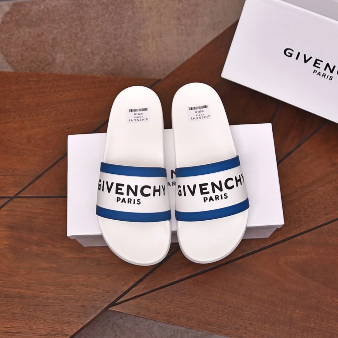 Givenchy Classic Letter Light Luxury Style White and Blue Slippers