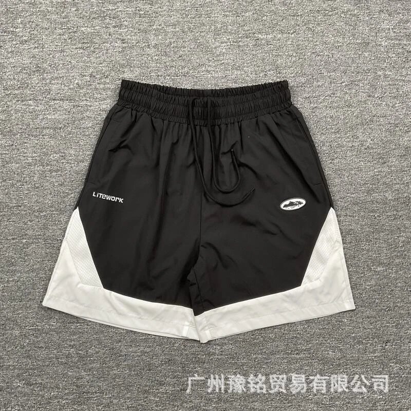 Corteiz Street Style Black and White Colorblock Casual Shorts