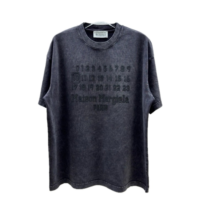 Maison Margiela Numbered Distressed Charcoal Gray Short Sleeve T-Shirt