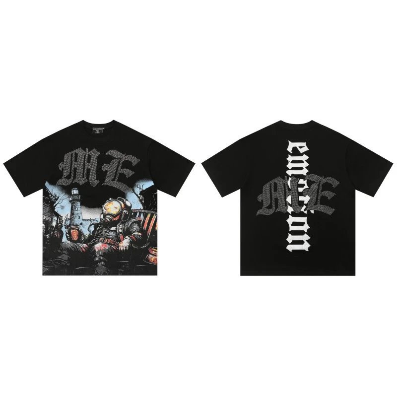 Mixed Emotion Printed Dark-style Black T-Shirt