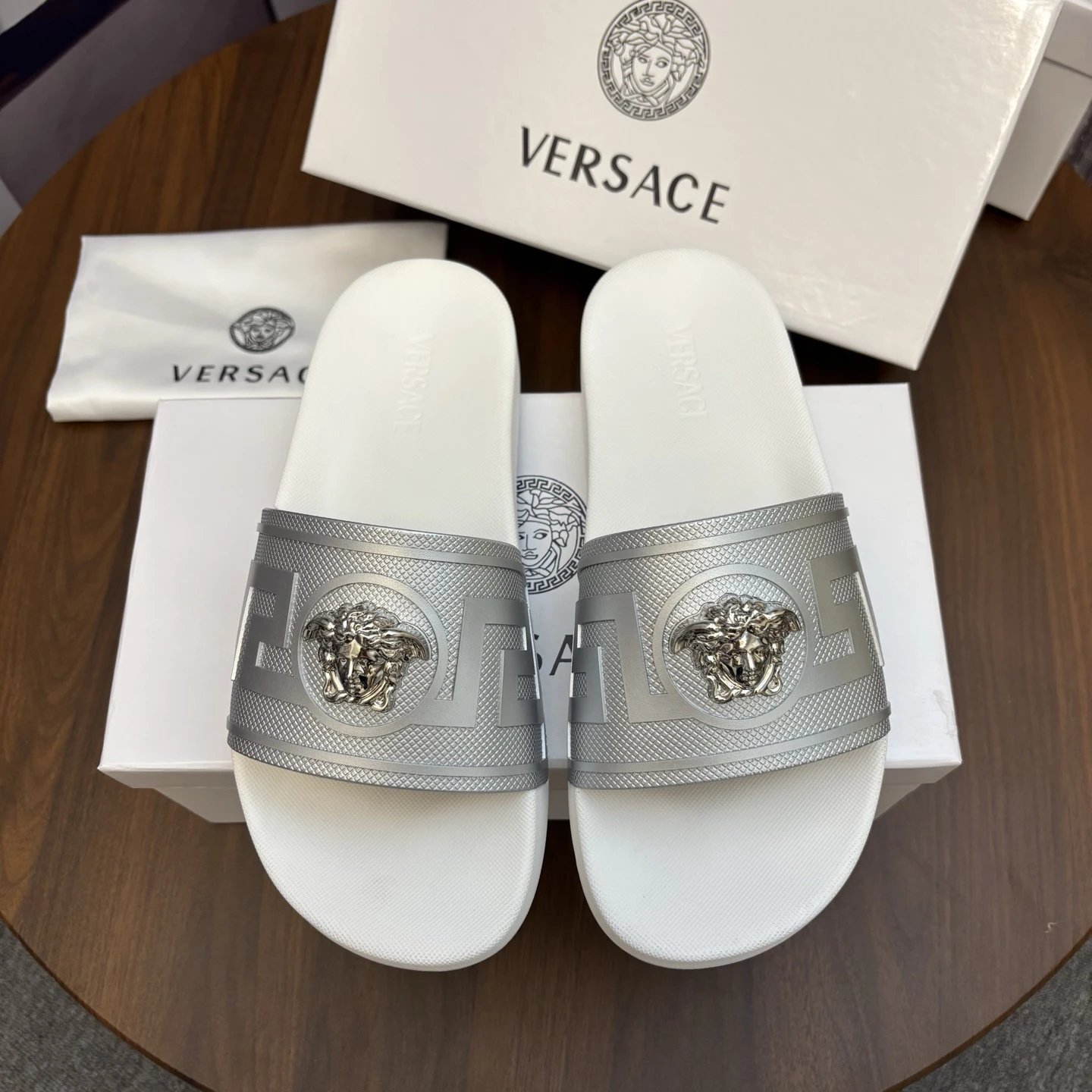 Versace Medusa Luxury Style Silver-white Slide Sandals