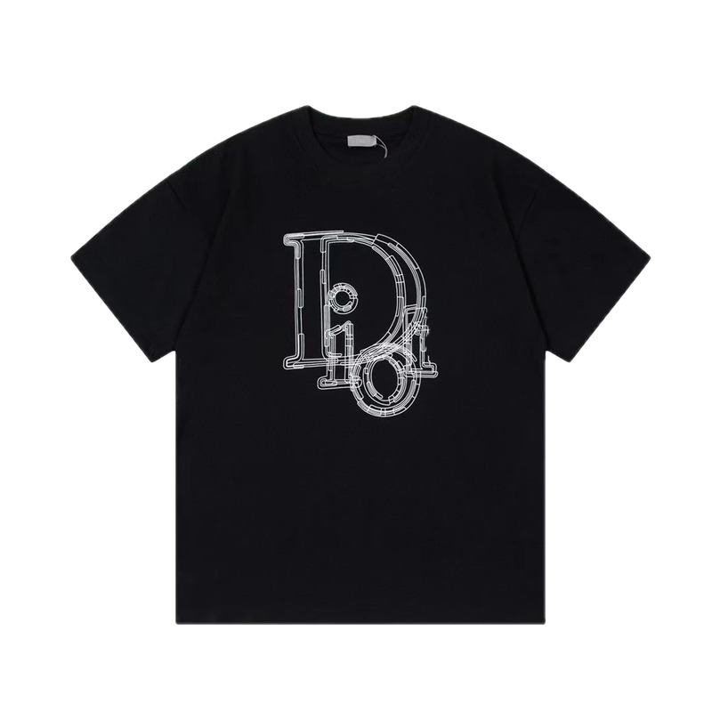 Dior Trendy Cool Line Print Black Short Sleeve T-Shirt