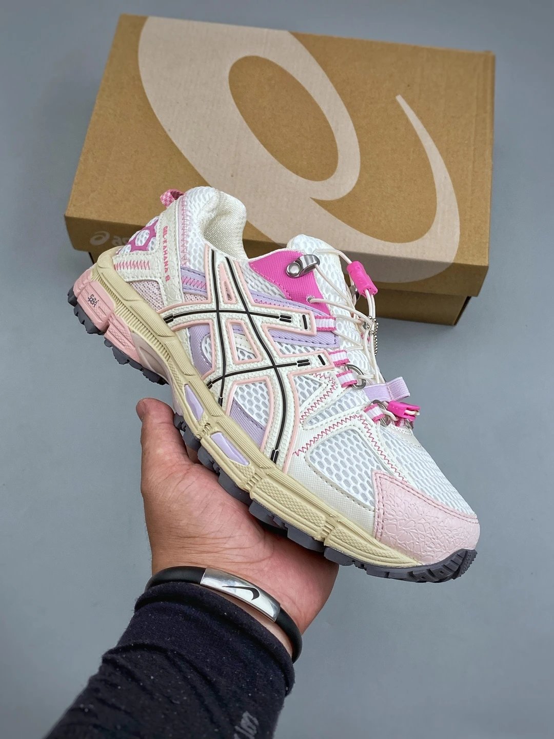Asics Running Shoes with Two-Tone Overlays in Pink and Cream