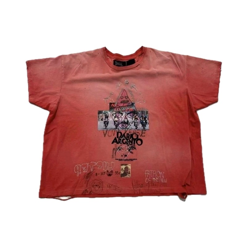 Paly Hollywood Vintage Distressed Dirty Orange Printed T-Shirt