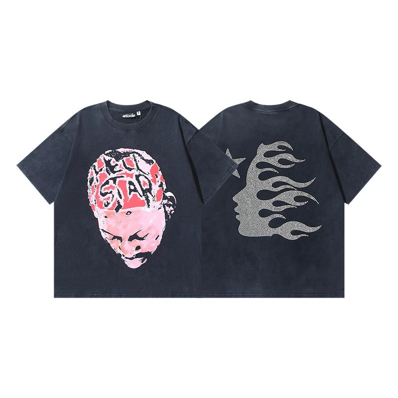 Hellstar Portrait Flame Street Style Black T-Shirt