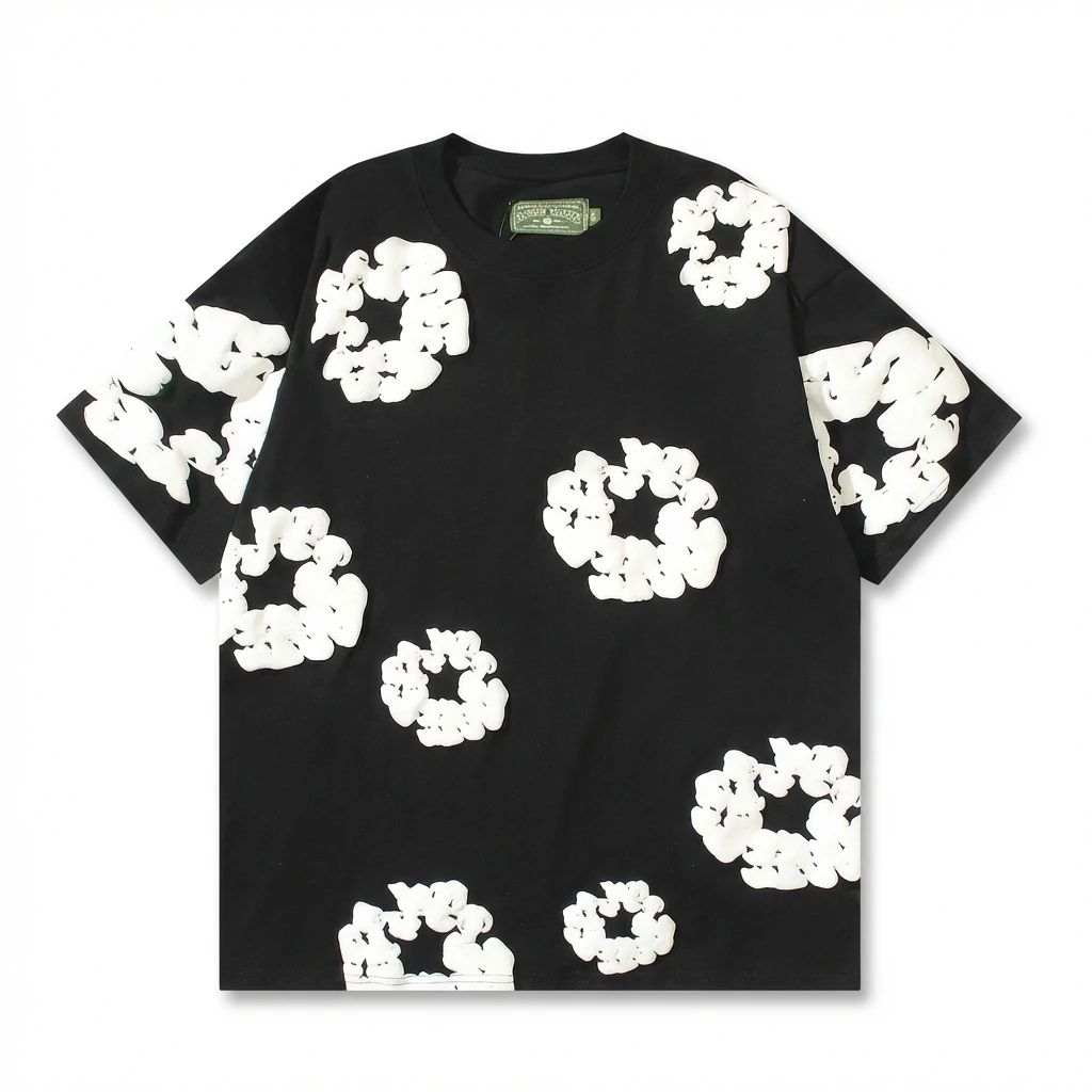 DENIM TEARS Black T-shirt with Flower Print