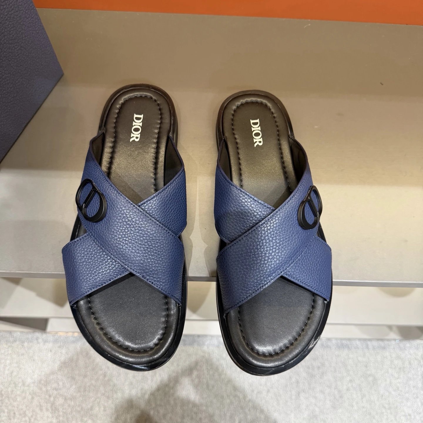 Dior Classic Collection Light Luxury Style Navy Blue Slides
