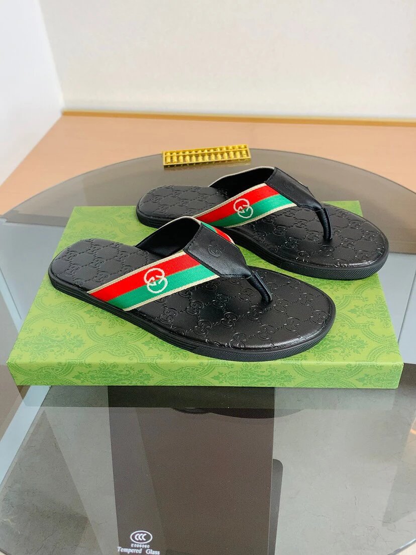 Gucci Double G Classic Casual Style Black Flip Flops