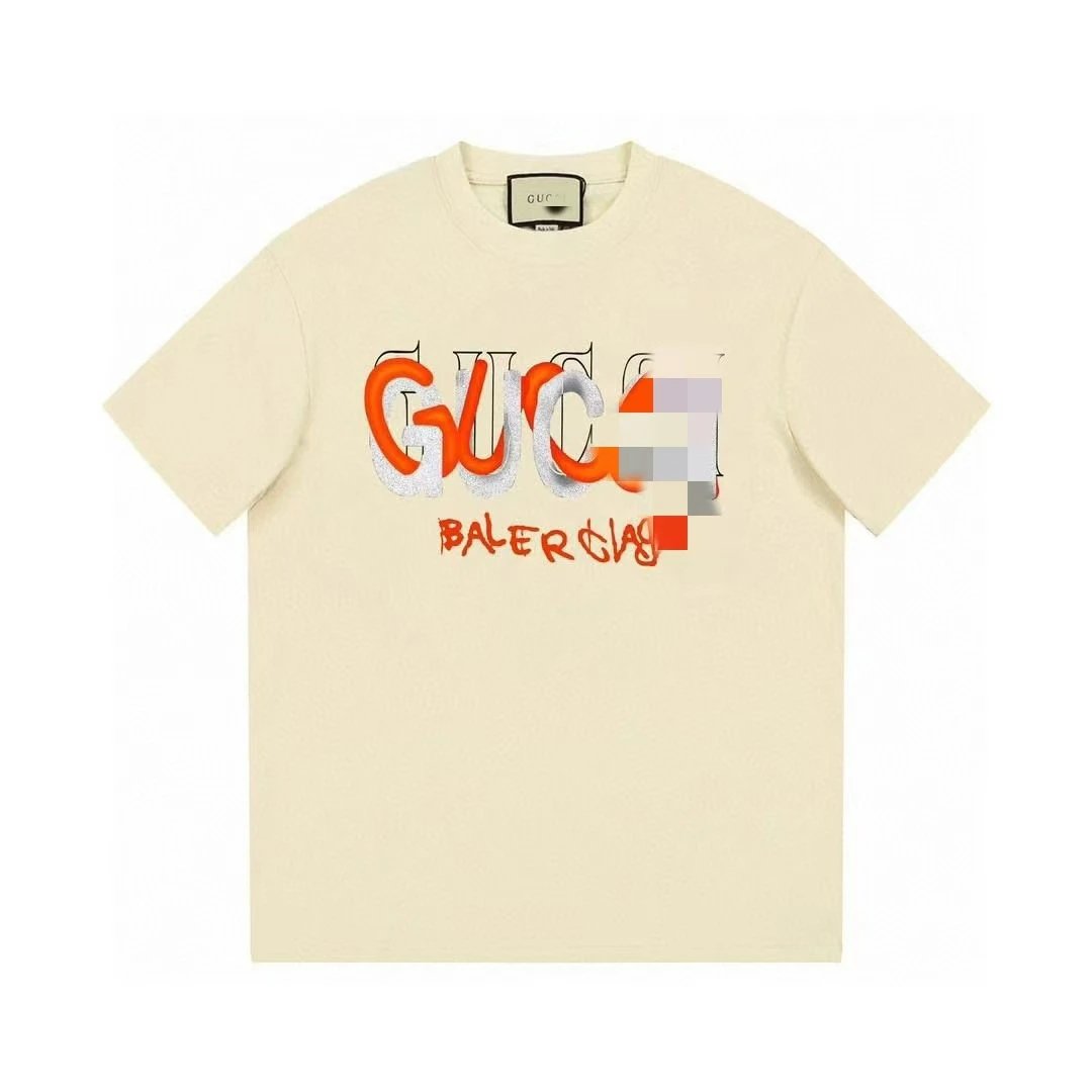 Balenciaga Co-branded Graffiti-style Beige Short-sleeve T-shirt