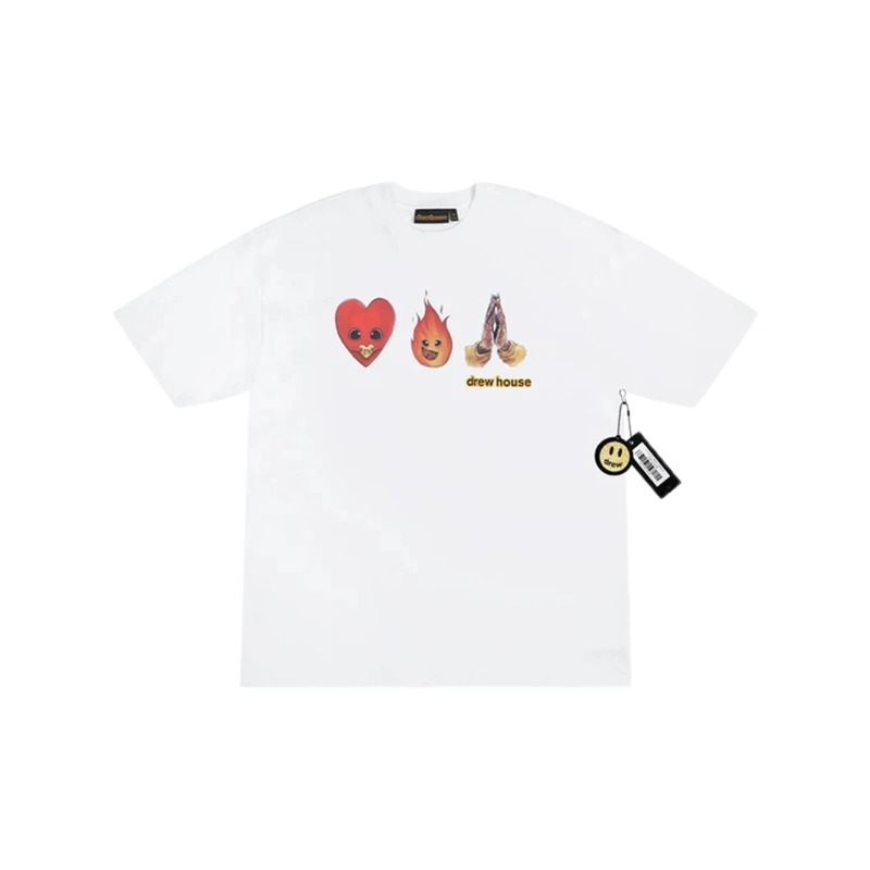 DrewHouse Heart Flame Print Street Style White T-shirt