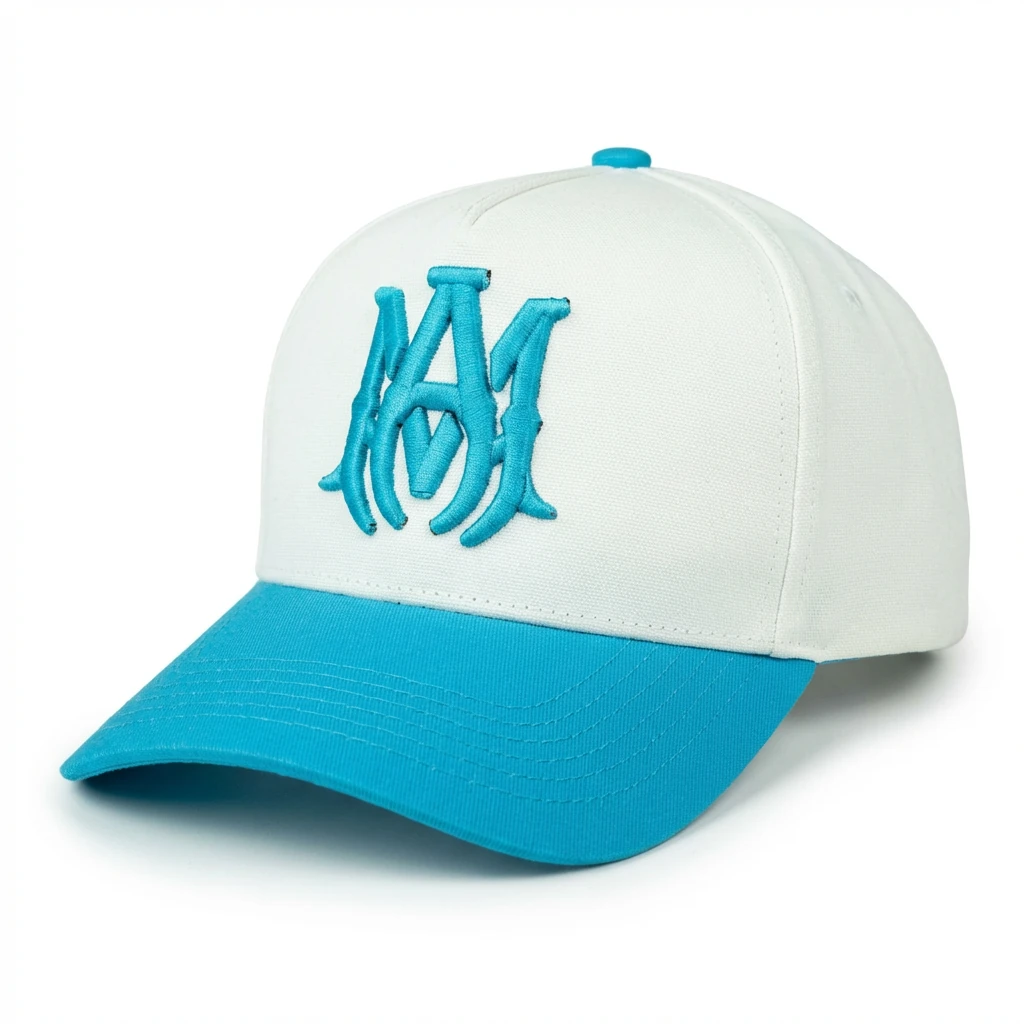 The classic blue and white baseball cap of AMIRI