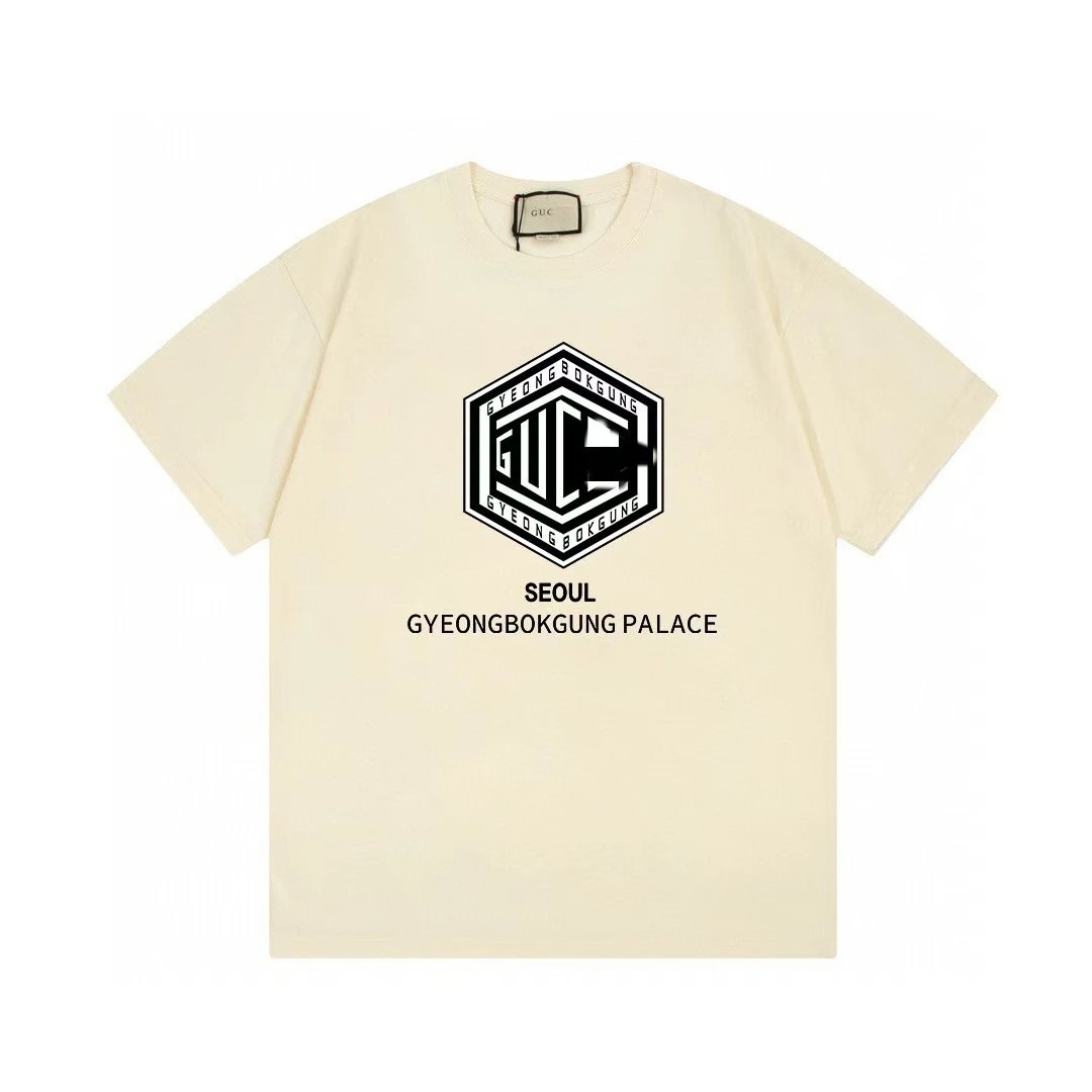 Balenciaga Printed Street-Style Beige Short-sleeve T-Shirt