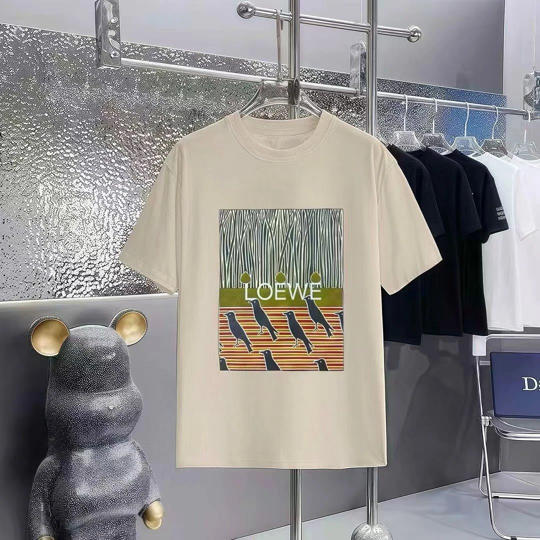 LOEWE Crow Print Vintage Style Light Beige T-Shirt