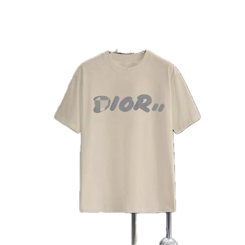 Dior Letter Print Light Luxury Style Beige T-Shirt