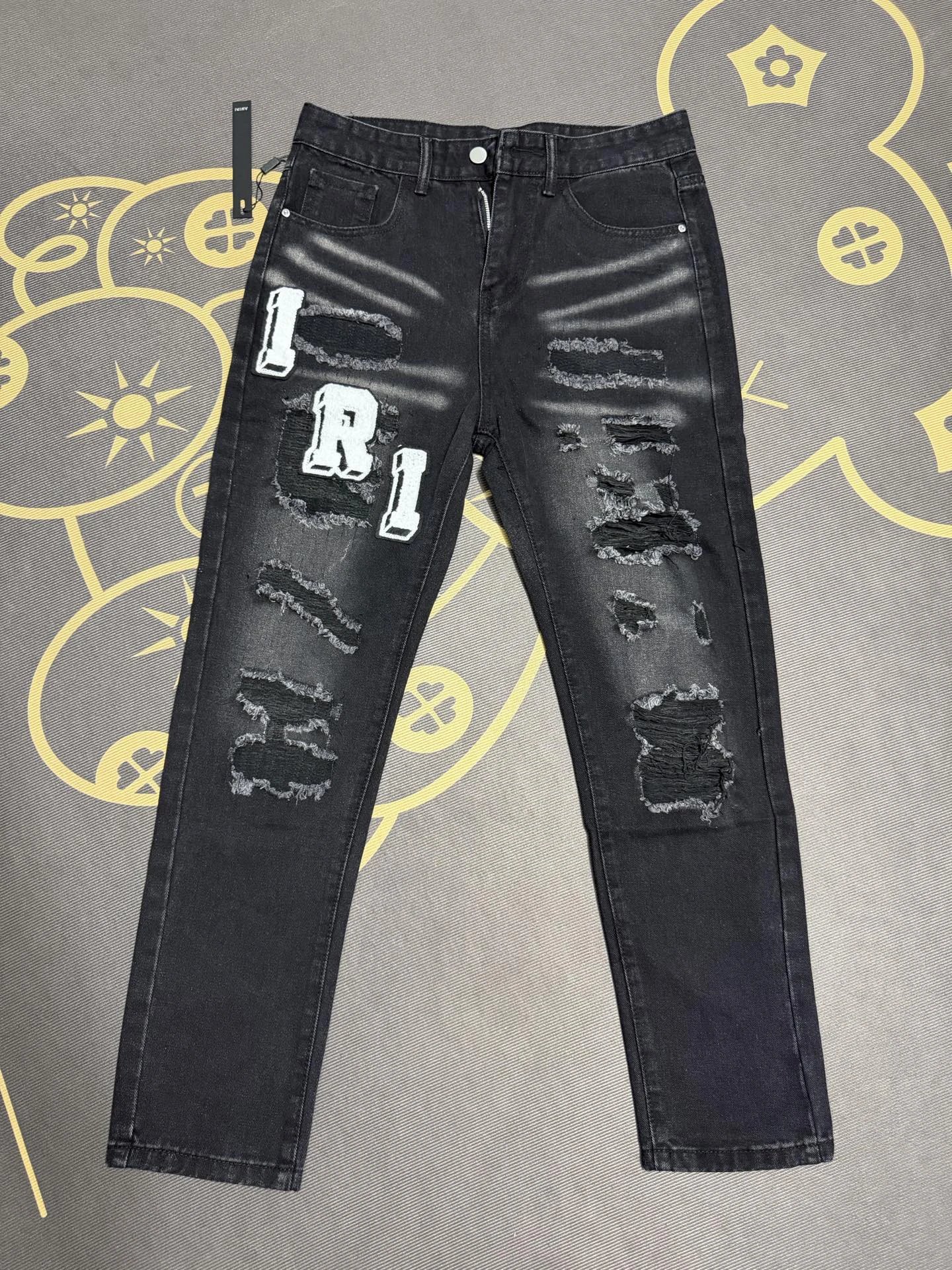 Black Distressed Slim Jeans with layered rips