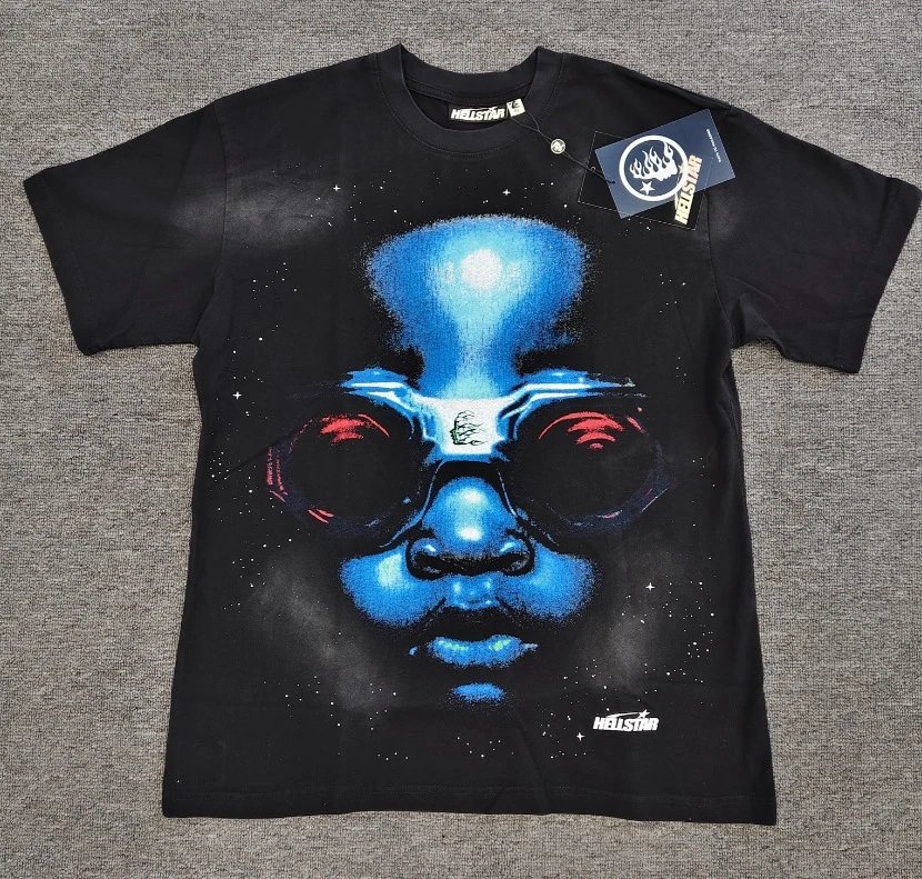 Hellstar Portrait Print Street Style Black T-Shirt