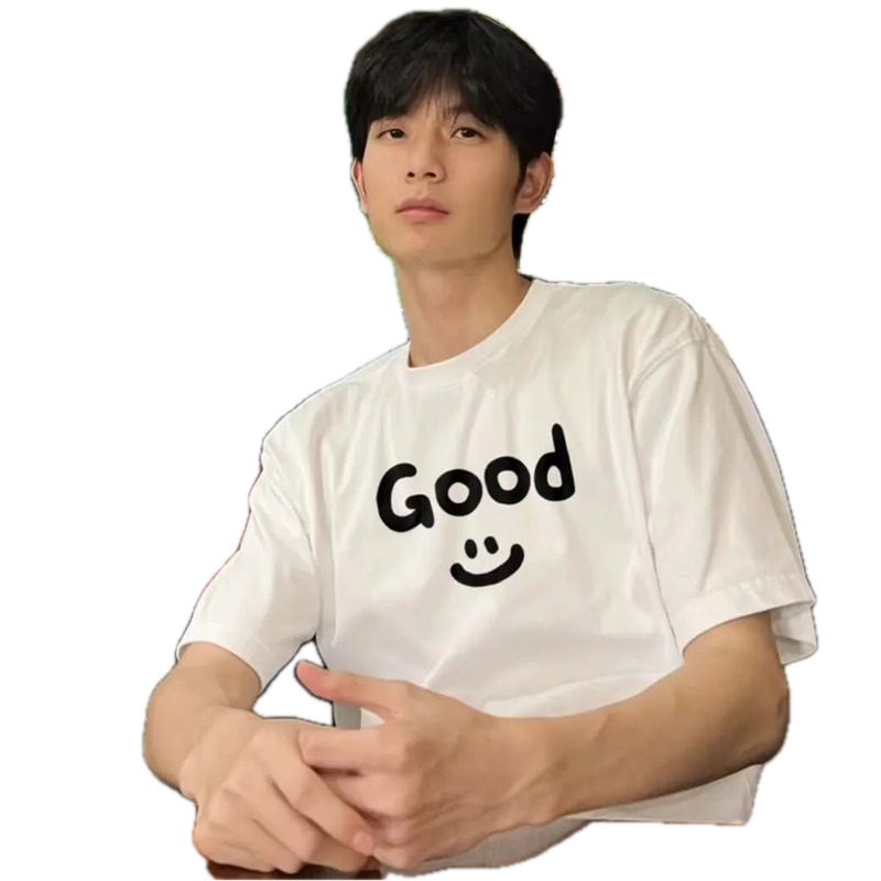 DREW Smiley Casual Style White Short-sleeve T-shirt
