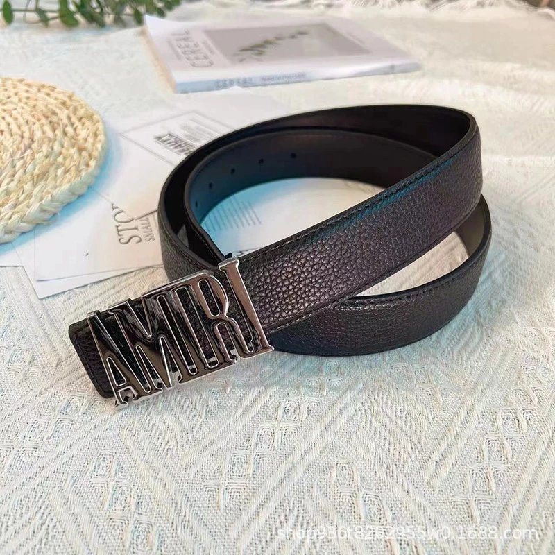 Amiri Resort Logo belt Black Belt Metallic for Travel Looks