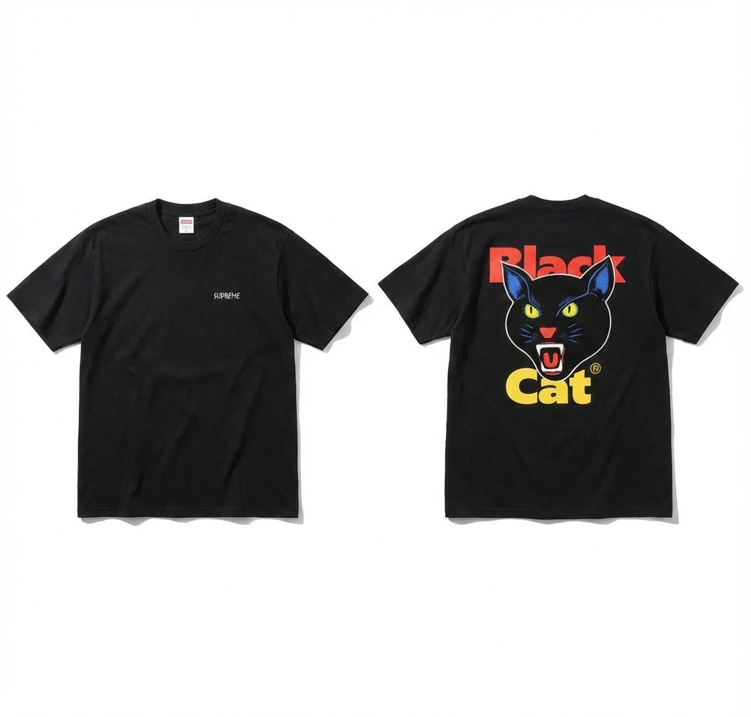 Supreme Black Cat Trendy and Cool Style Short-sleeve Shirt