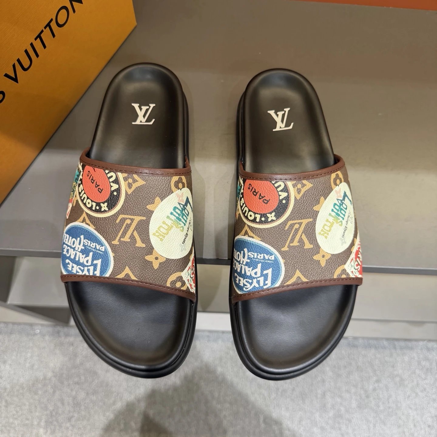Louis Vuitton Patch Collection Vintage Style Brown Slides