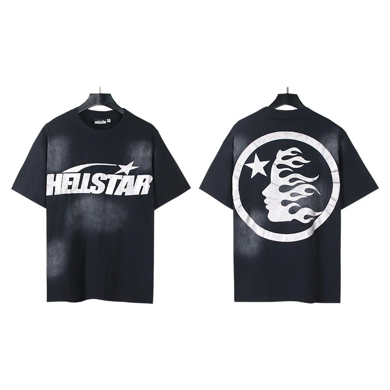 Hellstar Flame Print Street Style Black T-Shirt