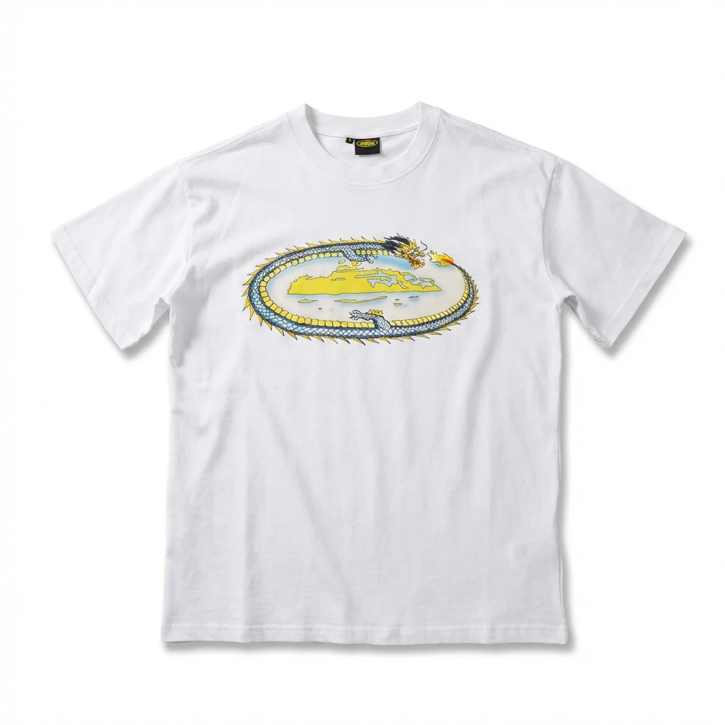 Corteiz Dragon Pattern Trendy White T-shirt
