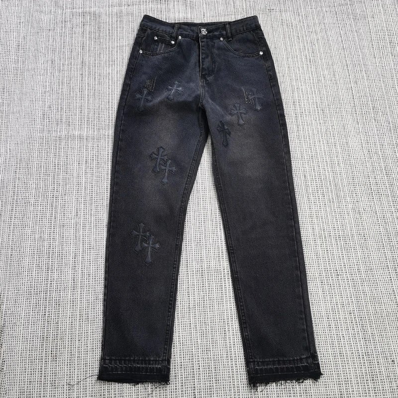 Chrome Hearts Streetwear Cross patch jeans White Jeans Black with Logo Accent