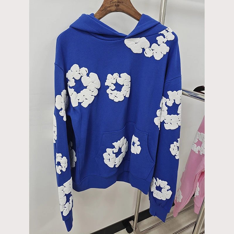 Royal Blue Floral Hoodie Casual Layer