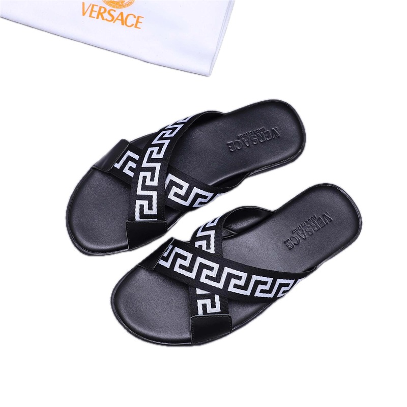 Versace Greek Key Streetwear Style Black Slides