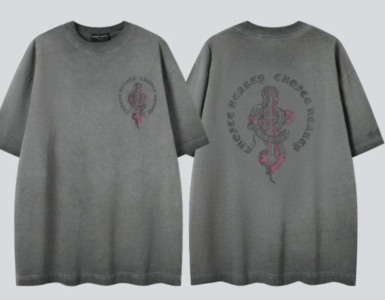 Chrome Hearts Spirit Snake Cross Vintage Smoke Grey Short-sleeve T-shirt