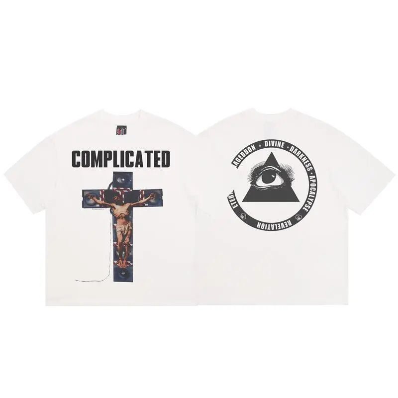 SAINT Religious Print Dark Style White T-Shirt