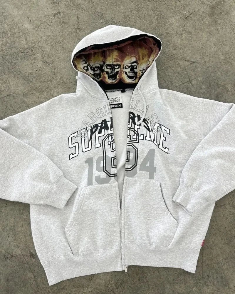 Supreme Light Gray Zip Hoodie Daily Styling