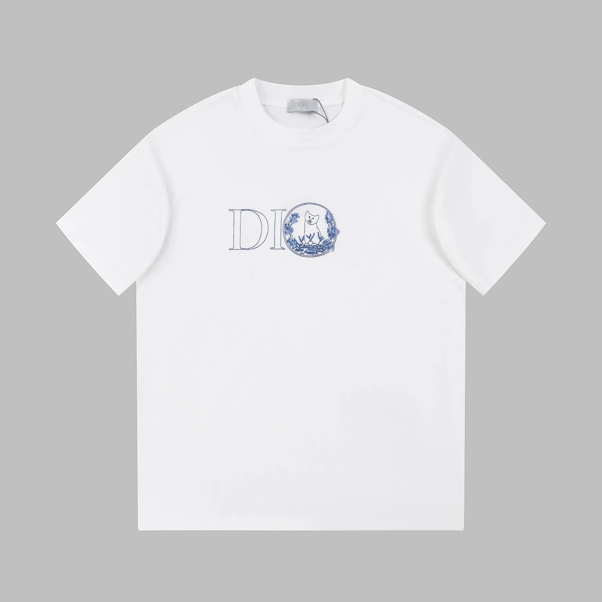Dior Cat-Embroidered Light Luxury Style White Short-sleeve T-shirt