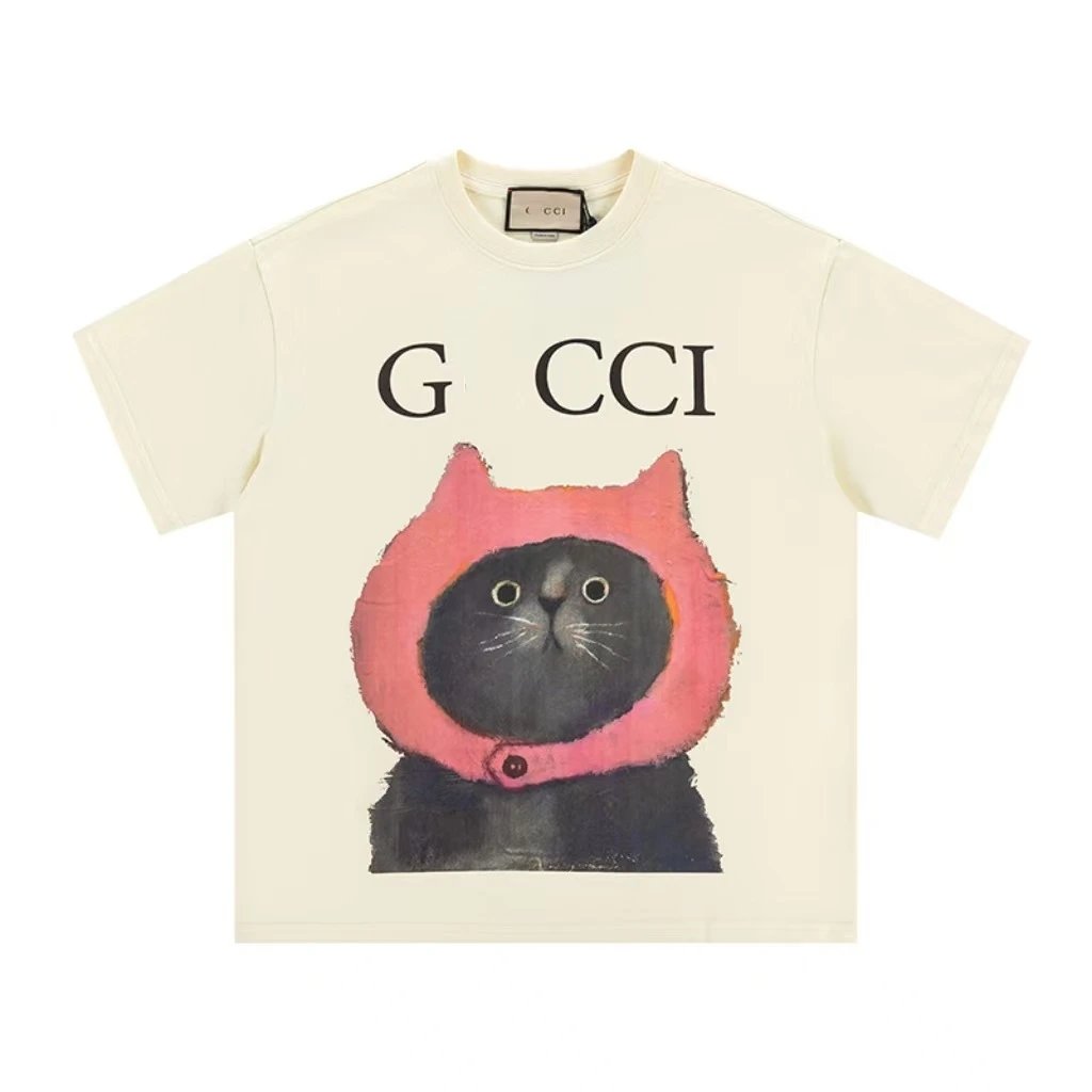 Gucci Cat Print Casual Off-white T-Shirt