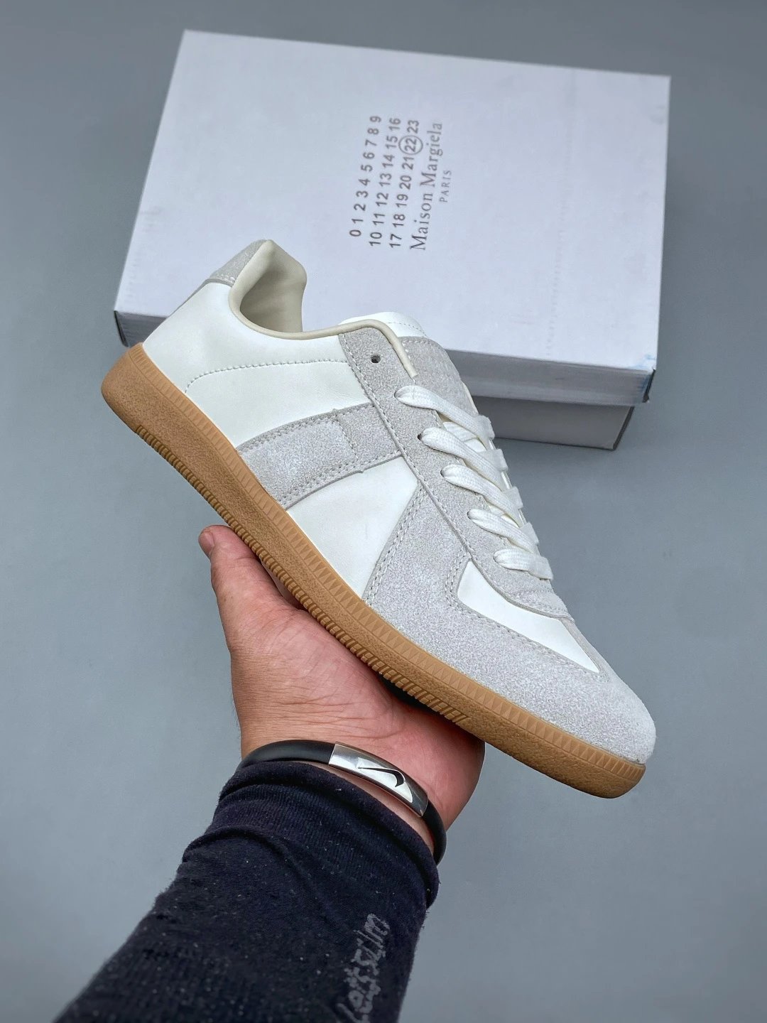 Maison Margiela White and Gray Vintage-Inspired Shape Replica-Style Sneakers