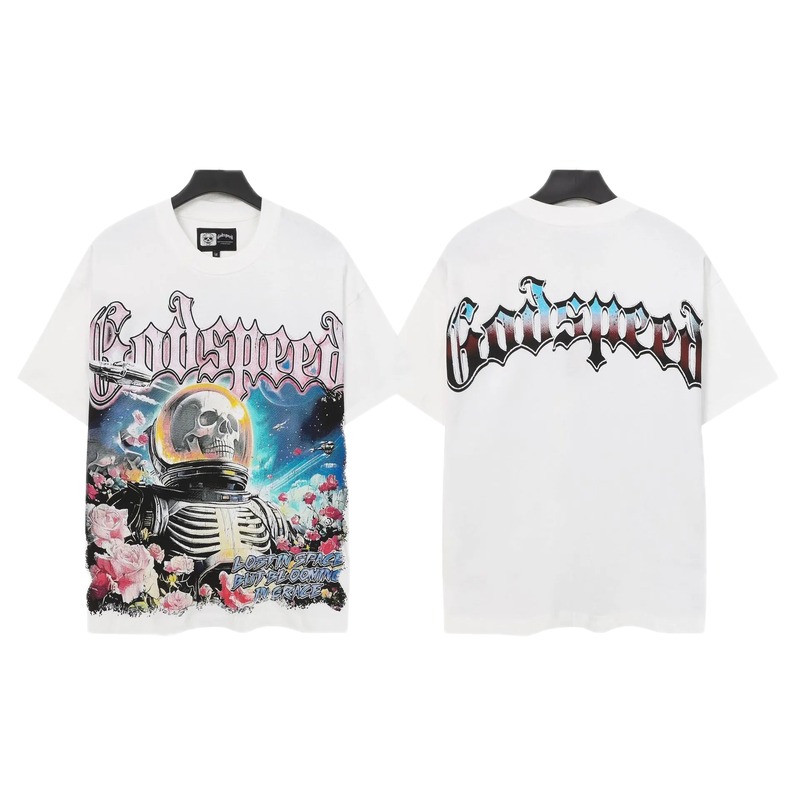 Godspeed Skull Rose Gothic Style White T-shirt