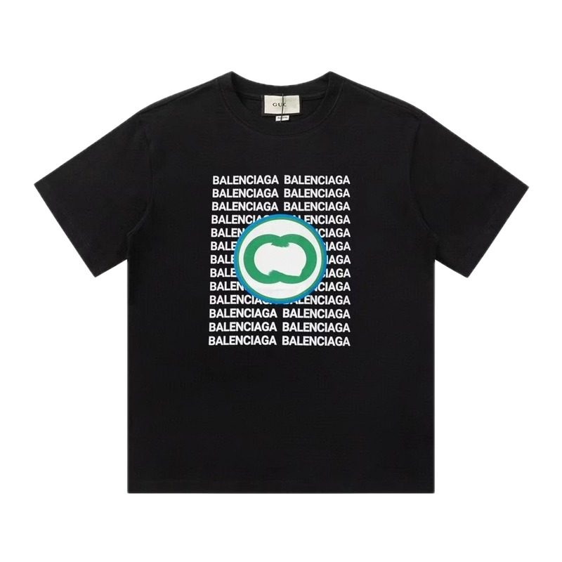 Balenciaga Trendy All-over Print Black Short-sleeve T-shirt