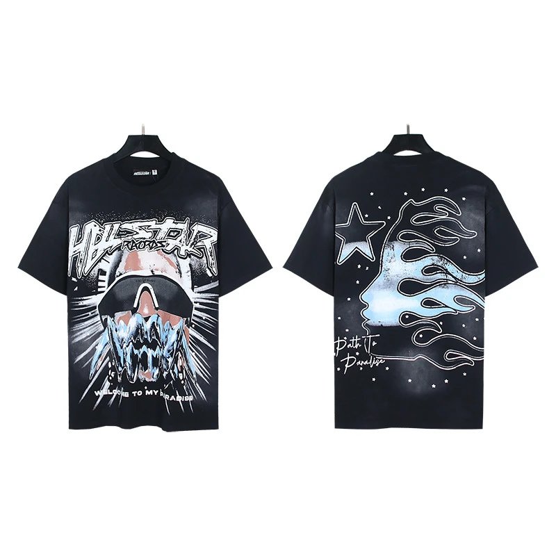 Hellstar Flame Print Street Style Black T-Shirt