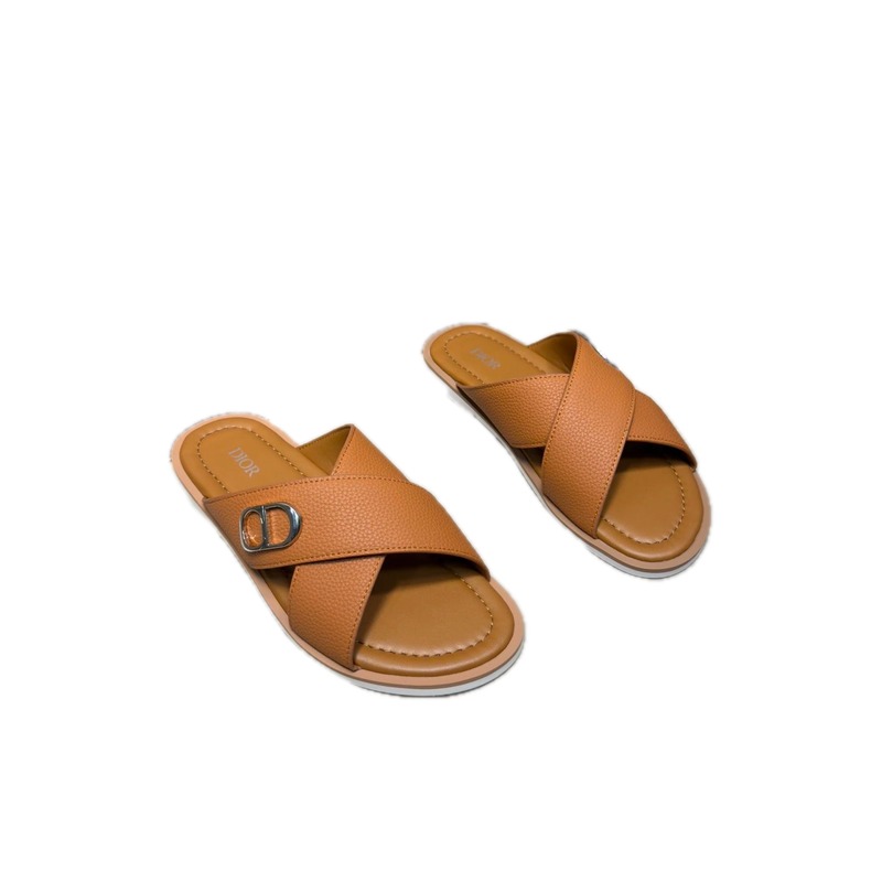 Dior Cross-Strap Casual Caramel Slides
