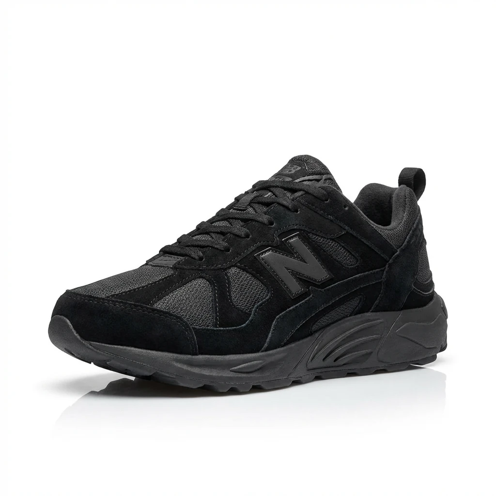 New Balance retro-style black and grey sports shoes