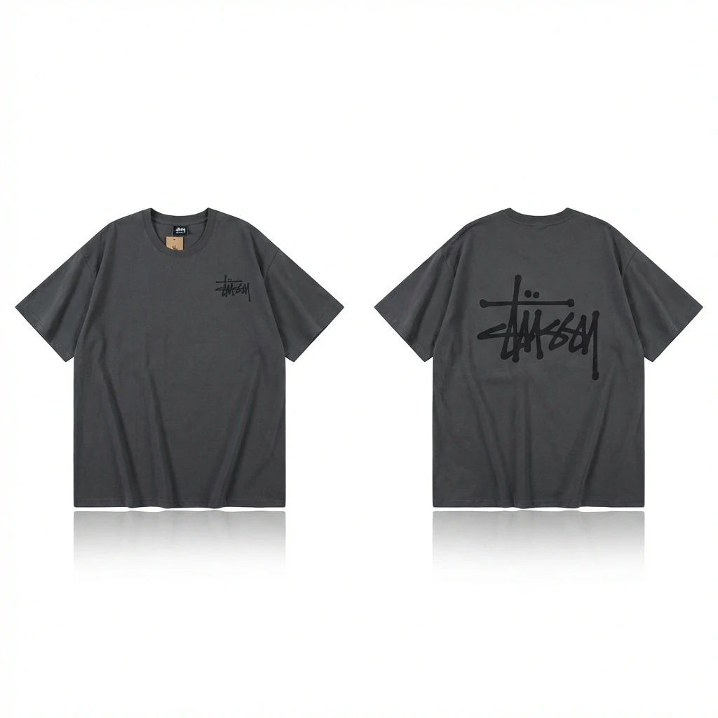 Stussy basic style simple style dark gray T-shirt