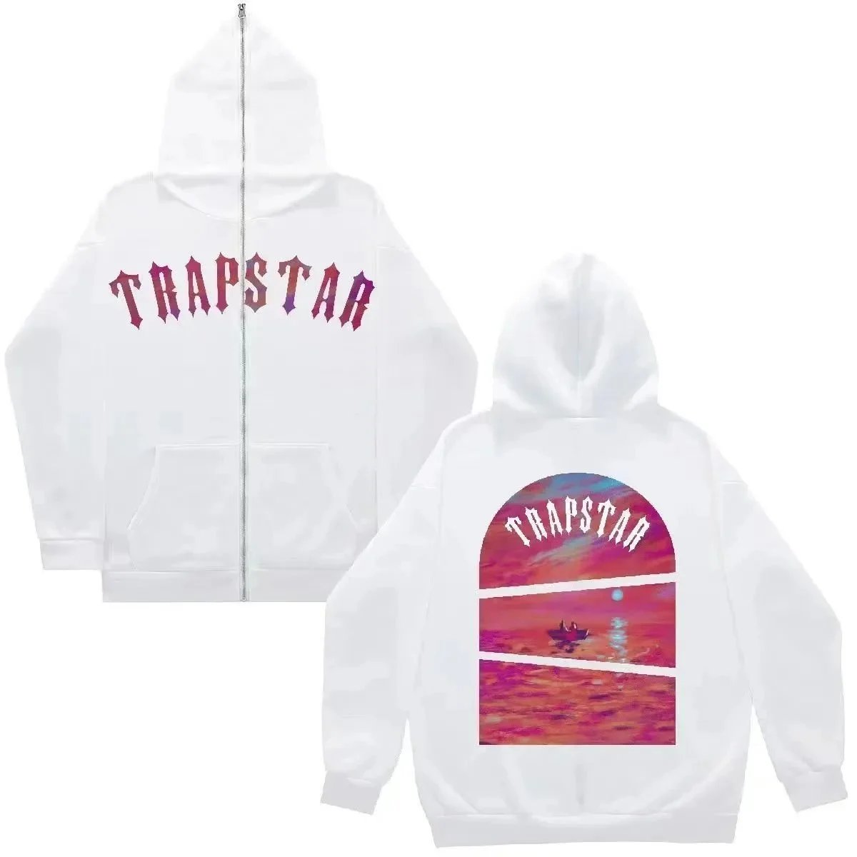 Trapstar Travel Graphic zip hoodie Black Zip Pink with Modern Look