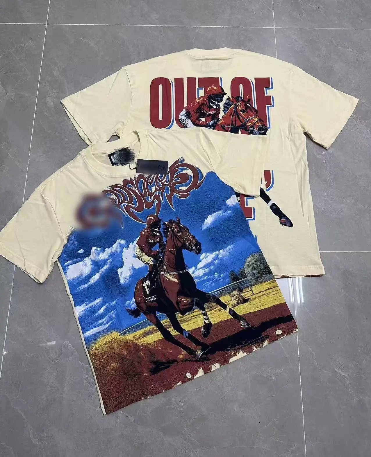 Off-white Vintage GOD Horse Racing Print T-Shirt